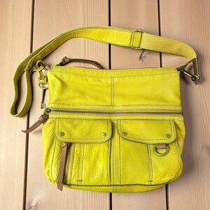 Fossil Yellow Leather Morgan Messenger Crossbody / Shoulder Bag